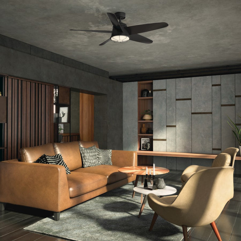 Kichler Daya 54in 1-Light LED Ceiling Fan | Coastal Satin Black Steel with Opal Glass | Living Room & Covered Patio | 54in Blade | Model 310072SBK