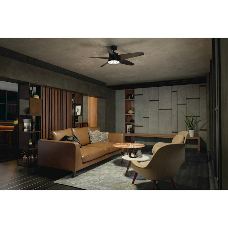 Kichler Daya 54in 1-Light LED Ceiling Fan | Coastal Satin Black Steel with Opal Glass | Living Room & Covered Patio | 54in Blade | Model 310072SBK
