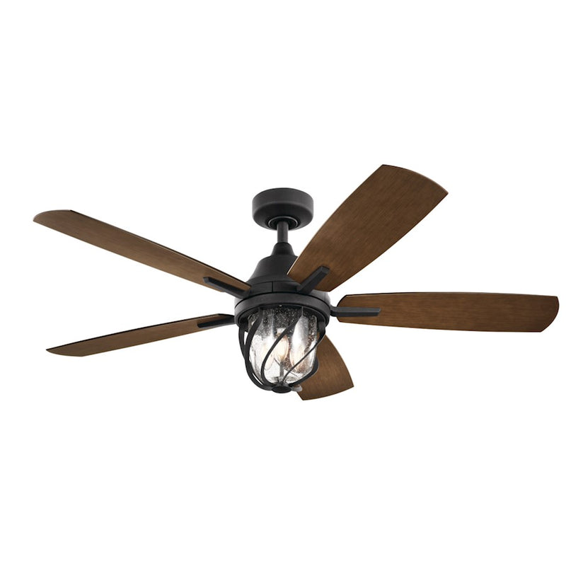 Kichler Lydra 52in Ceiling Fan with Light | Olde Bronze Steel and Dark Walnut Blades | Covered Patio & Living Room Fan | 900 Lumens | Model 310073OZ