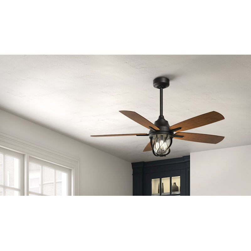 Kichler Lydra 52in Ceiling Fan with Light | Olde Bronze Steel and Dark Walnut Blades | Covered Patio & Living Room Fan | 900 Lumens | Model 310073OZ