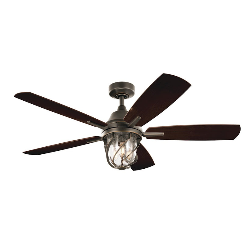 Kichler Lydra 52in Ceiling Fan with Light | Olde Bronze Steel and Dark Walnut Blades | Covered Patio & Living Room Fan | 900 Lumens | Model 310073OZ