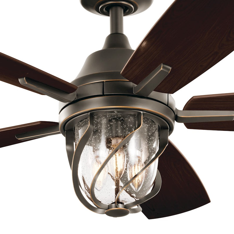 Kichler Lydra 52in Ceiling Fan with Light | Olde Bronze Steel and Dark Walnut Blades | Covered Patio & Living Room Fan | 900 Lumens | Model 310073OZ