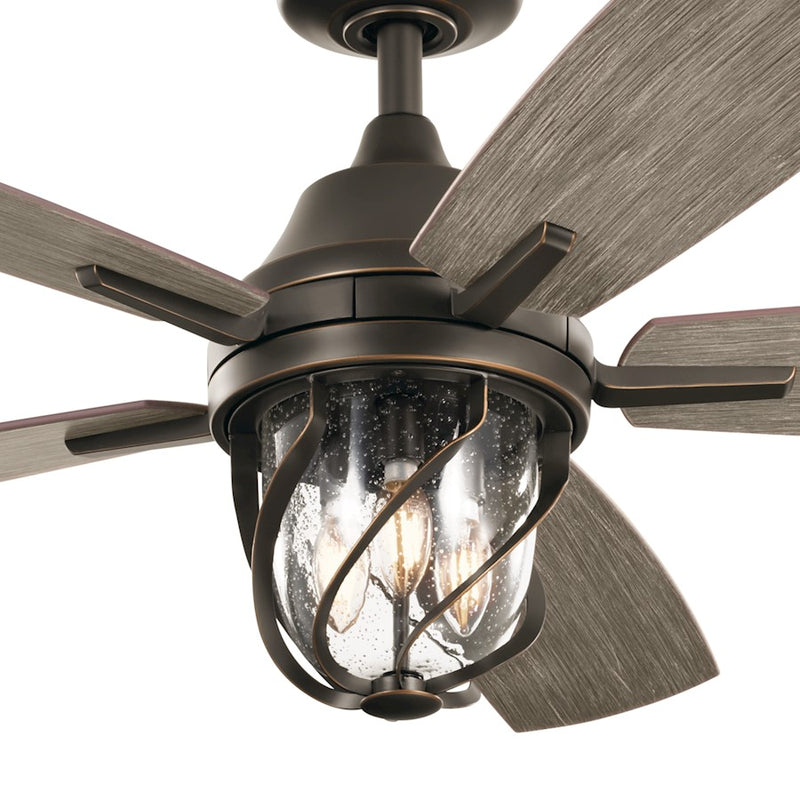 Kichler Lydra 52in Ceiling Fan with Light | Olde Bronze Steel and Dark Walnut Blades | Covered Patio & Living Room Fan | 900 Lumens | Model 310073OZ