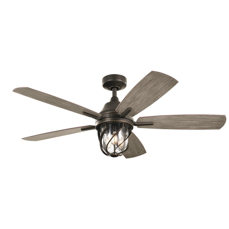 Kichler Lydra 52in Ceiling Fan with Light | Olde Bronze Steel and Dark Walnut Blades | Covered Patio & Living Room Fan | 900 Lumens | Model 310073OZ