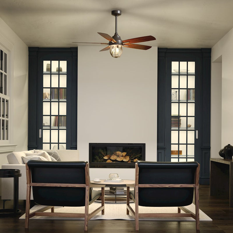 Kichler Lydra 52in Ceiling Fan with Light | Olde Bronze Steel and Dark Walnut Blades | Covered Patio & Living Room Fan | 900 Lumens | Model 310073OZ