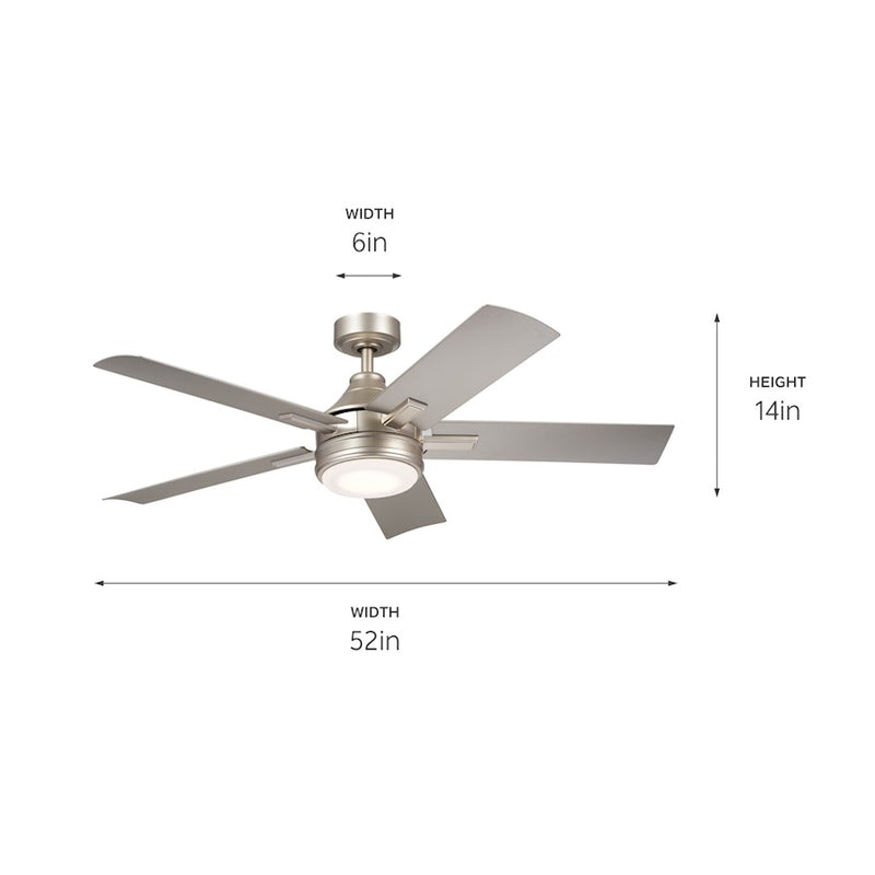 Kichler Tide 52in Ceiling Fan | White with Frosted Glass Light Kit | Living Room & Bedroom | 52 x 52 x 14 in | Model 310075WH