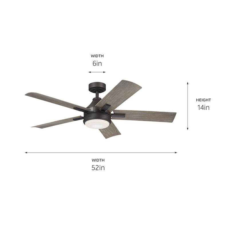 Kichler Tide 52in Ceiling Fan | White with Frosted Glass Light Kit | Living Room & Bedroom | 52 x 52 x 14 in | Model 310075WH