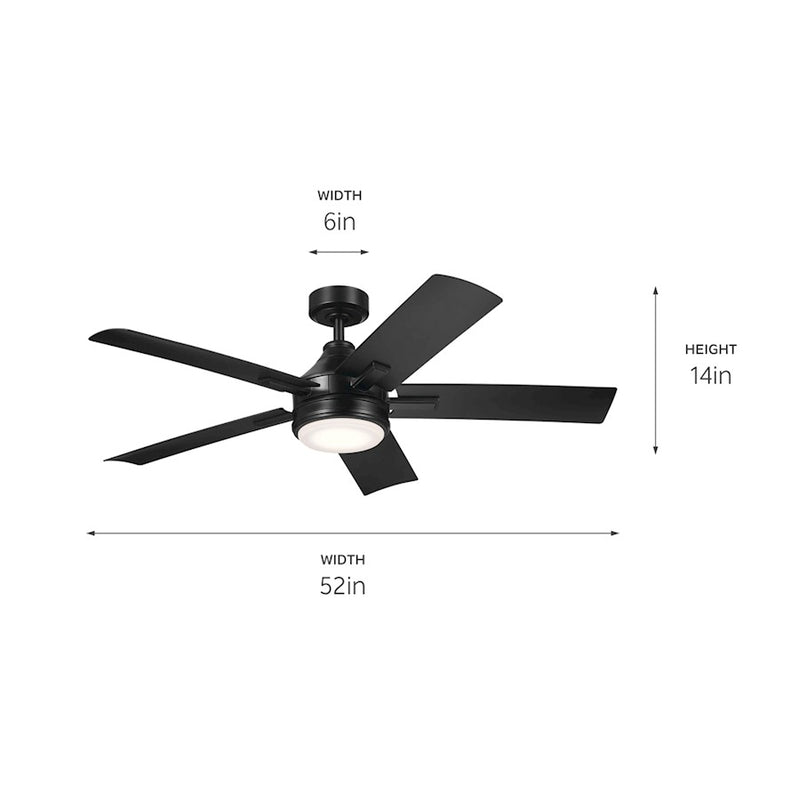Kichler Tide 52in Ceiling Fan | White with Frosted Glass Light Kit | Living Room & Bedroom | 52 x 52 x 14 in | Model 310075WH