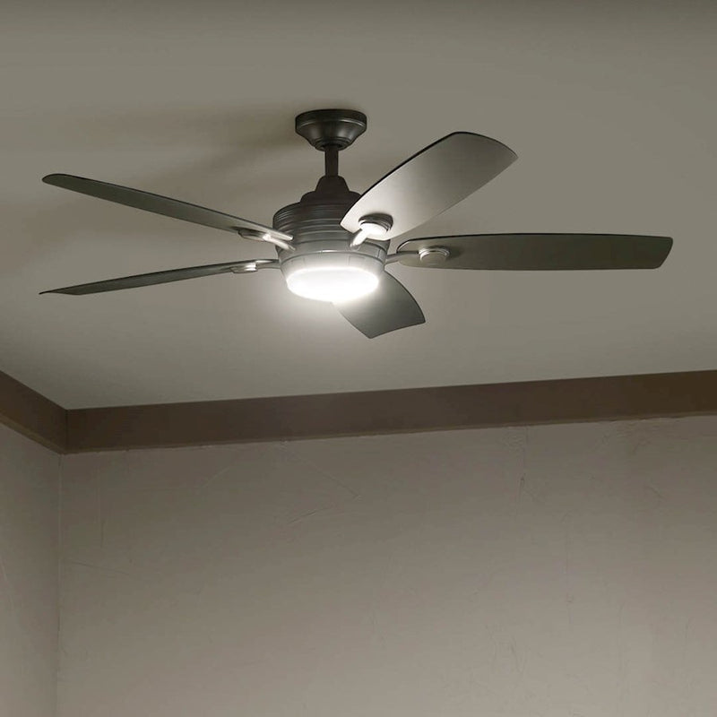 Kichler Tranquil 56in Ceiling Fan | Modern Satin Black and Frosted Glass | Living Room & Covered Patio | 56 x 56 x 14 in | Model 310080SBK