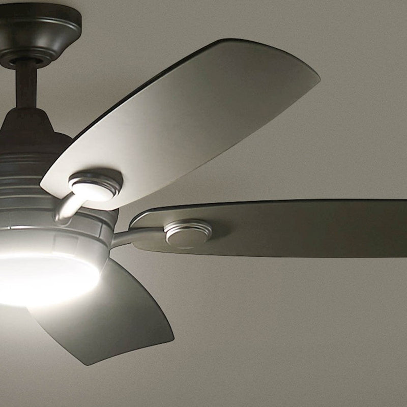 Kichler Tranquil 56in Ceiling Fan | Modern Satin Black and Frosted Glass | Living Room & Covered Patio | 56 x 56 x 14 in | Model 310080SBK
