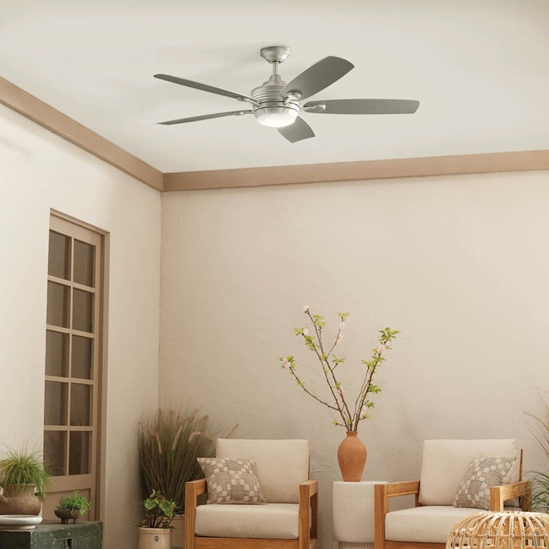 Kichler Tranquil 56in Ceiling Fan | Modern Satin Black and Frosted Glass | Living Room & Covered Patio | 56 x 56 x 14 in | Model 310080SBK