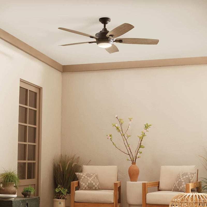 Kichler Tranquil 56in Ceiling Fan | Modern Satin Black and Frosted Glass | Living Room & Covered Patio | 56 x 56 x 14 in | Model 310080SBK