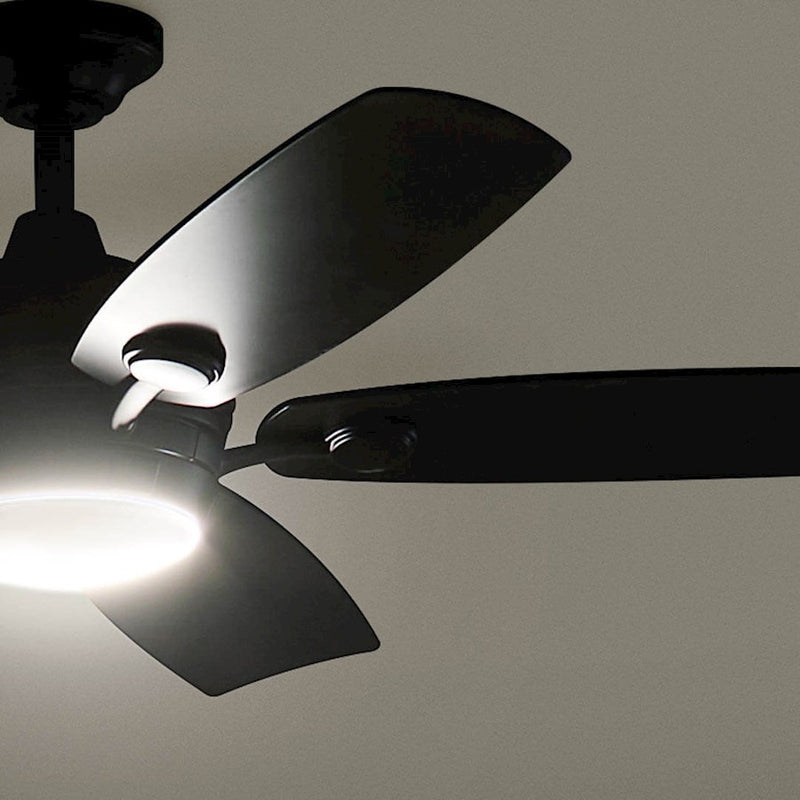 Kichler Tranquil 56in Ceiling Fan | Modern Satin Black and Frosted Glass | Living Room & Covered Patio | 56 x 56 x 14 in | Model 310080SBK