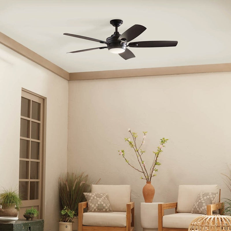 Kichler Tranquil 56in Ceiling Fan | Modern Satin Black and Frosted Glass | Living Room & Covered Patio | 56 x 56 x 14 in | Model 310080SBK