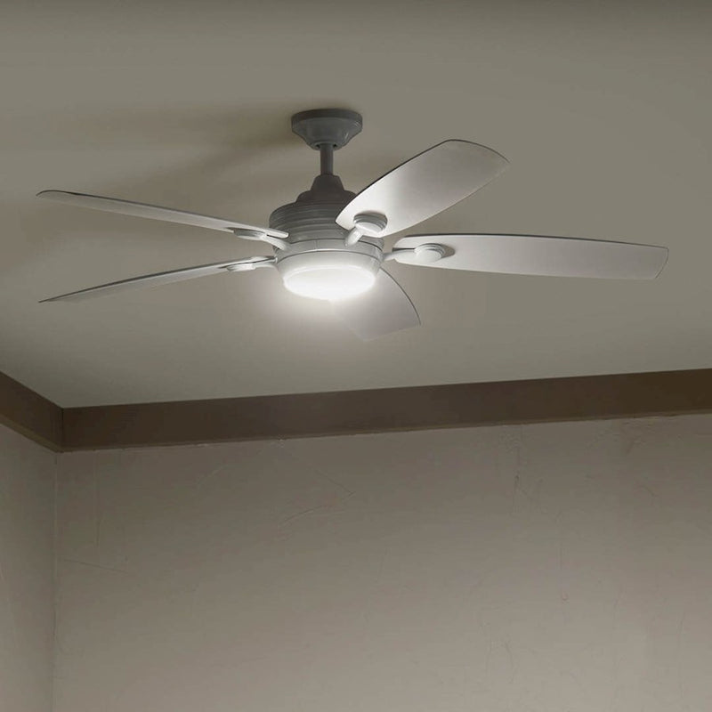 Kichler Tranquil 56in Ceiling Fan | Modern Satin Black and Frosted Glass | Living Room & Covered Patio | 56 x 56 x 14 in | Model 310080SBK