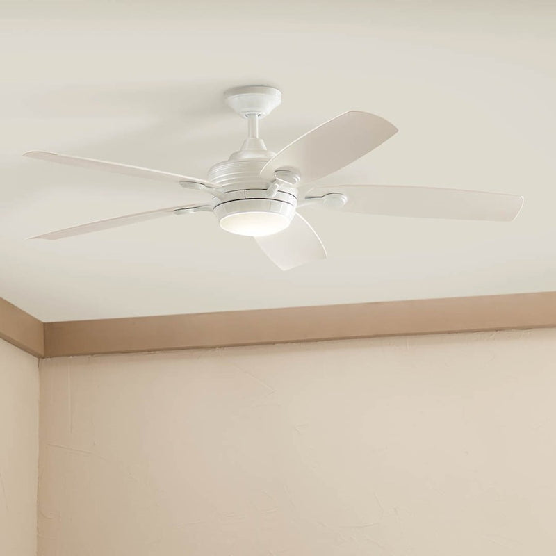 Kichler Tranquil 56in Ceiling Fan | Modern Satin Black and Frosted Glass | Living Room & Covered Patio | 56 x 56 x 14 in | Model 310080SBK