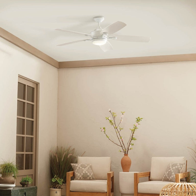 Kichler Tranquil 56in Ceiling Fan | Modern Satin Black and Frosted Glass | Living Room & Covered Patio | 56 x 56 x 14 in | Model 310080SBK