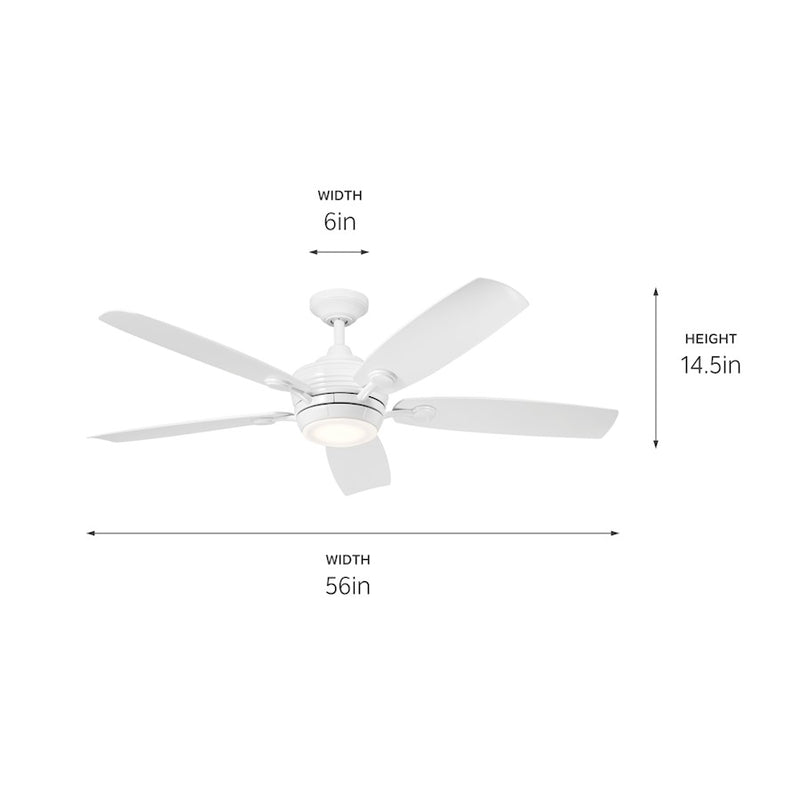Kichler Tranquil 56in Ceiling Fan | Modern Satin Black and Frosted Glass | Living Room & Covered Patio | 56 x 56 x 14 in | Model 310080SBK