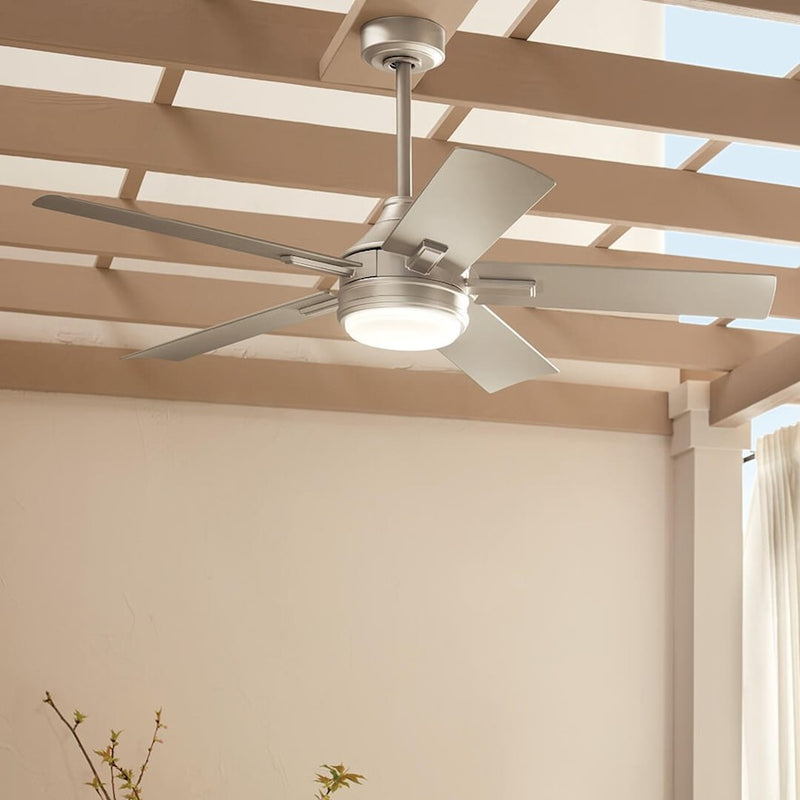 Kichler Tide 52in Ceiling Fan | White Stainless Steel and Frosted Glass | Covered Patio & Living Room | 52 x 52 x 13.9 in | Model 310126WH