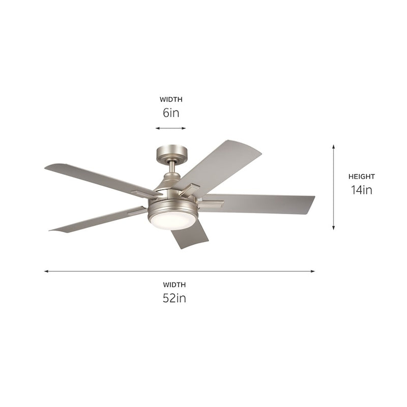 Kichler Tide 52in Ceiling Fan | White Stainless Steel and Frosted Glass | Covered Patio & Living Room | 52 x 52 x 13.9 in | Model 310126WH