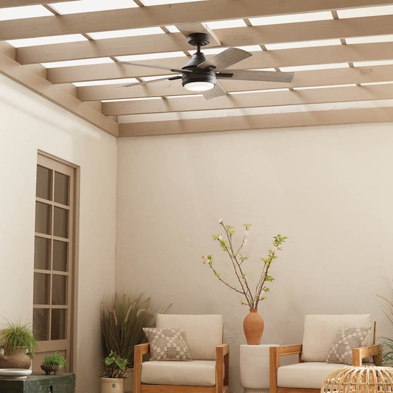 Kichler Tide 52in Ceiling Fan | White Stainless Steel and Frosted Glass | Covered Patio & Living Room | 52 x 52 x 13.9 in | Model 310126WH