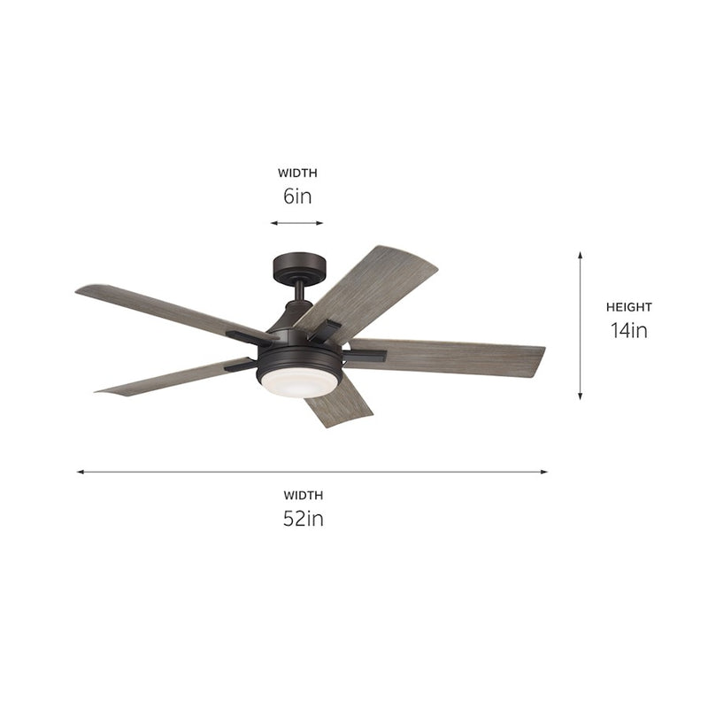 Kichler Tide 52in Ceiling Fan | White Stainless Steel and Frosted Glass | Covered Patio & Living Room | 52 x 52 x 13.9 in | Model 310126WH