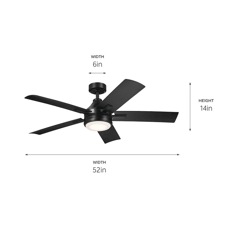 Kichler Tide 52in Ceiling Fan | White Stainless Steel and Frosted Glass | Covered Patio & Living Room | 52 x 52 x 13.9 in | Model 310126WH