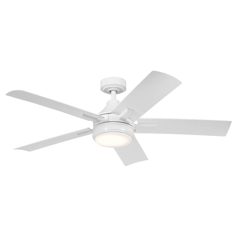 Kichler Tide 52in Ceiling Fan | White Stainless Steel and Frosted Glass | Covered Patio & Living Room | 52 x 52 x 13.9 in | Model 310126WH
