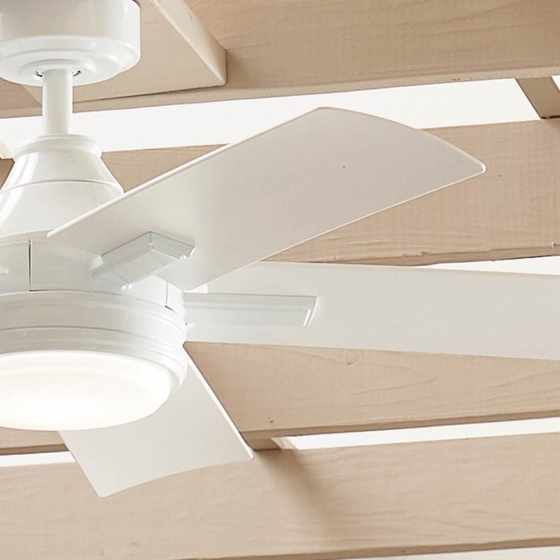 Kichler Tide 52in Ceiling Fan | White Stainless Steel and Frosted Glass | Covered Patio & Living Room | 52 x 52 x 13.9 in | Model 310126WH