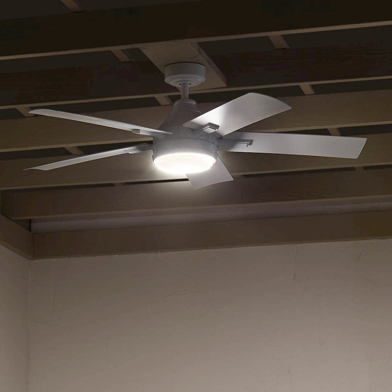 Kichler Tide 52in Ceiling Fan | White Stainless Steel and Frosted Glass | Covered Patio & Living Room | 52 x 52 x 13.9 in | Model 310126WH