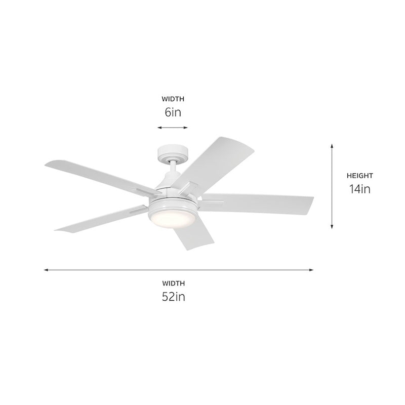 Kichler Tide 52in Ceiling Fan | White Stainless Steel and Frosted Glass | Covered Patio & Living Room | 52 x 52 x 13.9 in | Model 310126WH