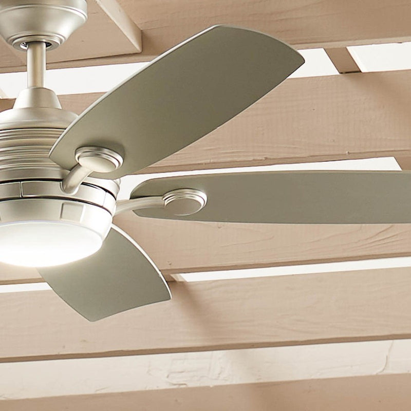 Kichler Tranquil 56in Ceiling Fan with Light | White Stainless Steel and Frosted Glass | Covered Patio & Large Bedroom | Model 310130WH