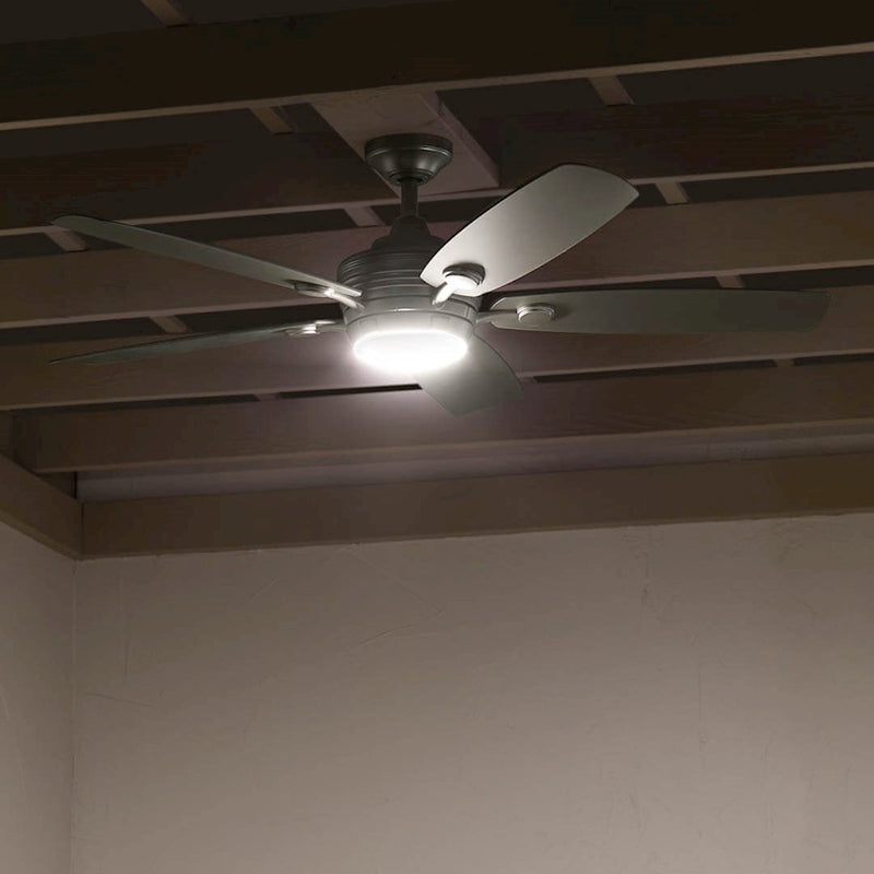 Kichler Tranquil 56in Ceiling Fan with Light | White Stainless Steel and Frosted Glass | Covered Patio & Large Bedroom | Model 310130WH