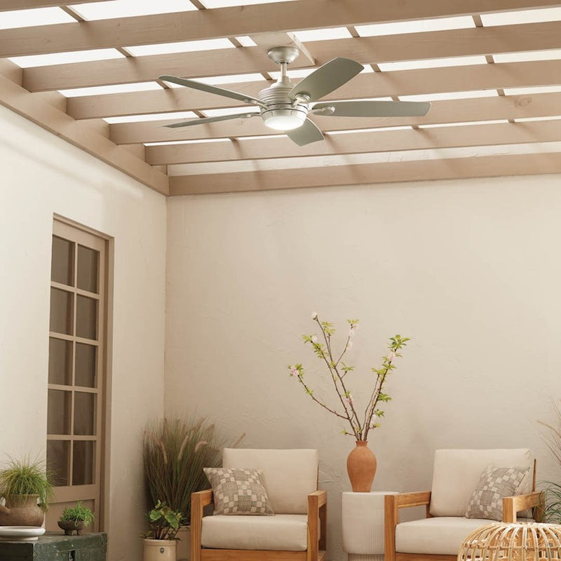 Kichler Tranquil 56in Ceiling Fan with Light | White Stainless Steel and Frosted Glass | Covered Patio & Large Bedroom | Model 310130WH