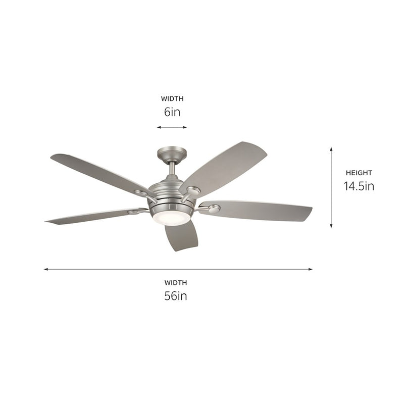 Kichler Tranquil 56in Ceiling Fan with Light | White Stainless Steel and Frosted Glass | Covered Patio & Large Bedroom | Model 310130WH