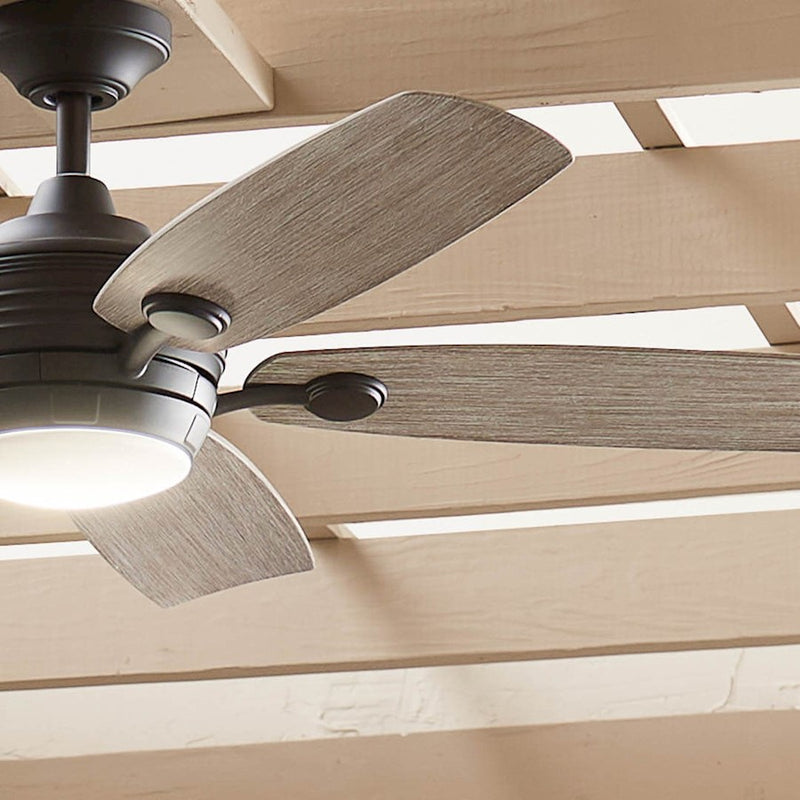 Kichler Tranquil 56in Ceiling Fan with Light | White Stainless Steel and Frosted Glass | Covered Patio & Large Bedroom | Model 310130WH
