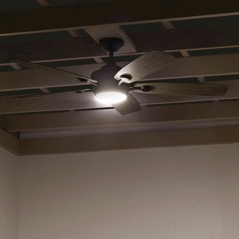 Kichler Tranquil 56in Ceiling Fan with Light | White Stainless Steel and Frosted Glass | Covered Patio & Large Bedroom | Model 310130WH