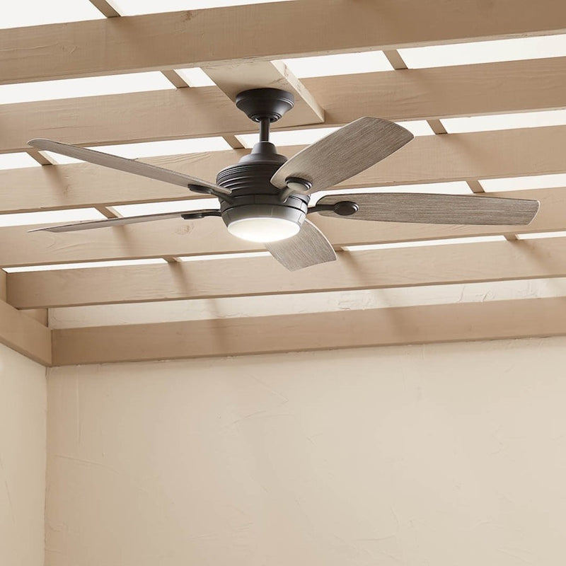 Kichler Tranquil 56in Ceiling Fan with Light | White Stainless Steel and Frosted Glass | Covered Patio & Large Bedroom | Model 310130WH