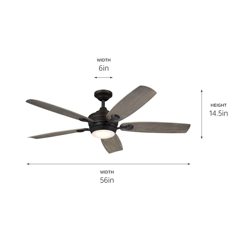 Kichler Tranquil 56in Ceiling Fan with Light | White Stainless Steel and Frosted Glass | Covered Patio & Large Bedroom | Model 310130WH