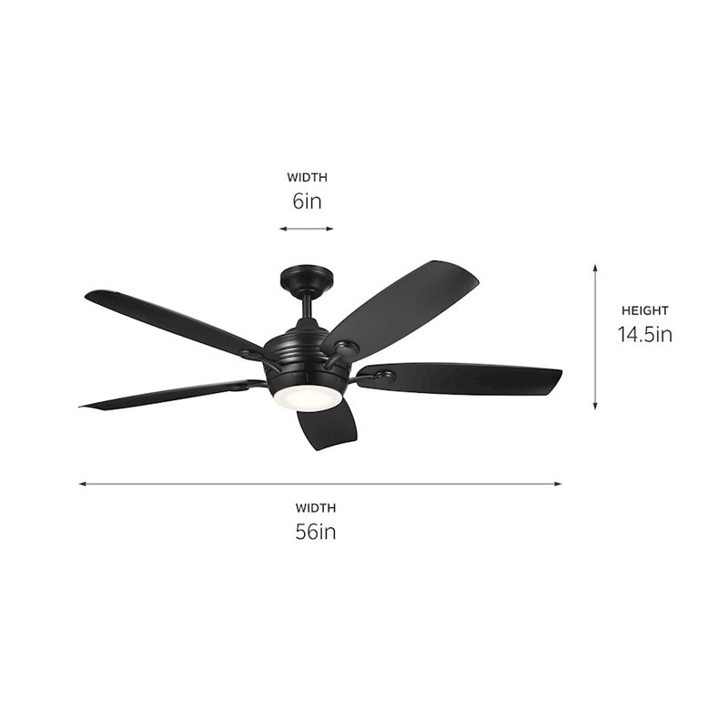 Kichler Tranquil 56in Ceiling Fan with Light | White Stainless Steel and Frosted Glass | Covered Patio & Large Bedroom | Model 310130WH