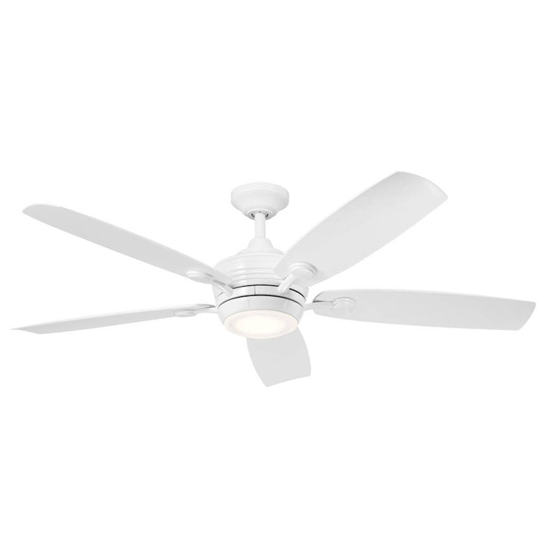 Kichler Tranquil 56in Ceiling Fan with Light | White Stainless Steel and Frosted Glass | Covered Patio & Large Bedroom | Model 310130WH