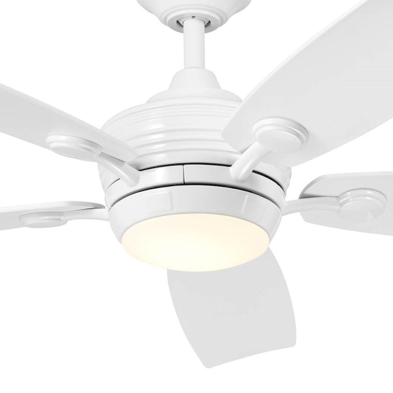 Kichler Tranquil 56in Ceiling Fan with Light | White Stainless Steel and Frosted Glass | Covered Patio & Large Bedroom | Model 310130WH