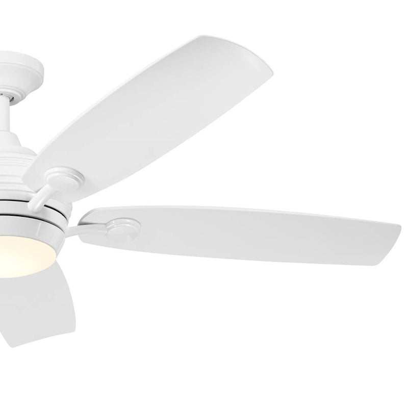 Kichler Tranquil 56in Ceiling Fan with Light | White Stainless Steel and Frosted Glass | Covered Patio & Large Bedroom | Model 310130WH