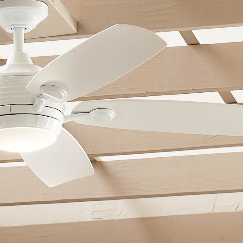 Kichler Tranquil 56in Ceiling Fan with Light | White Stainless Steel and Frosted Glass | Covered Patio & Large Bedroom | Model 310130WH