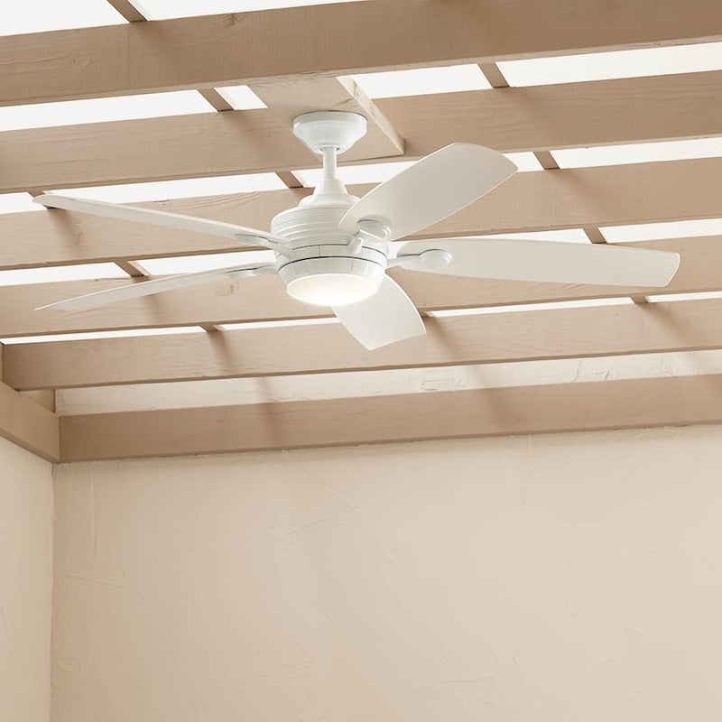 Kichler Tranquil 56in Ceiling Fan with Light | White Stainless Steel and Frosted Glass | Covered Patio & Large Bedroom | Model 310130WH