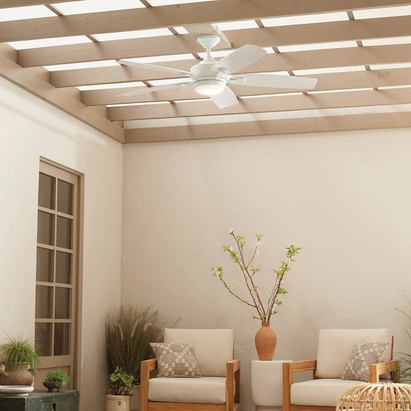 Kichler Tranquil 56in Ceiling Fan with Light | White Stainless Steel and Frosted Glass | Covered Patio & Large Bedroom | Model 310130WH