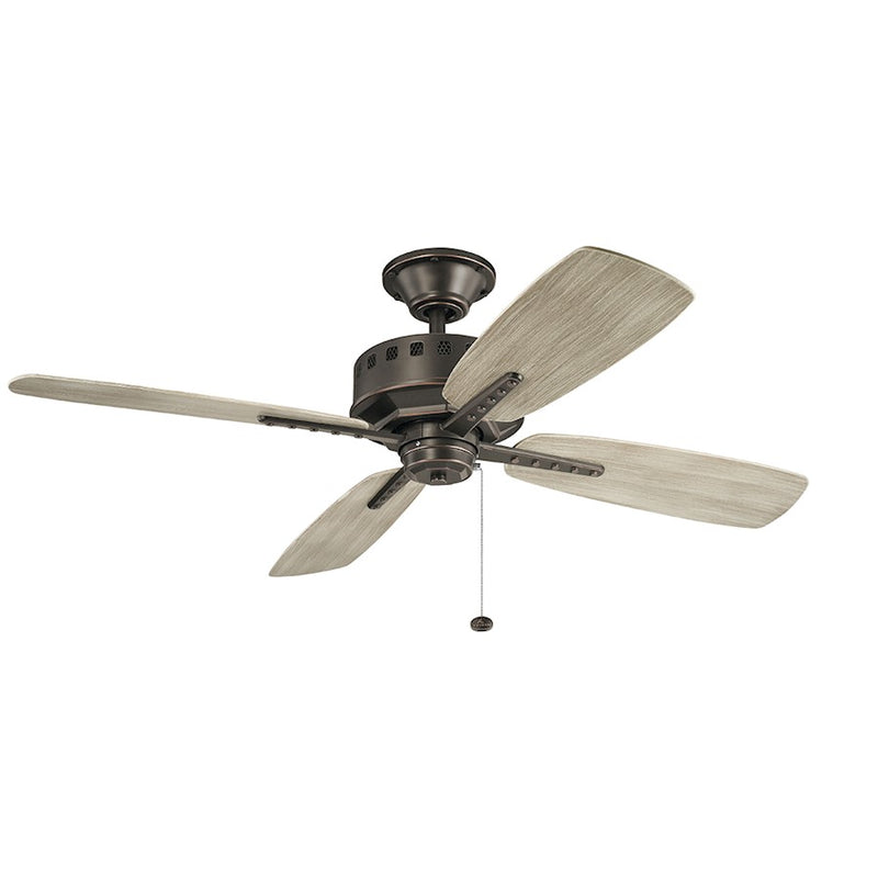 Kichler Eads 52in Ceiling Fan | Olde Bronze Steel and Weathered Medium Oak Blades | Covered Patio & Outdoor Living | Model 310152OZ