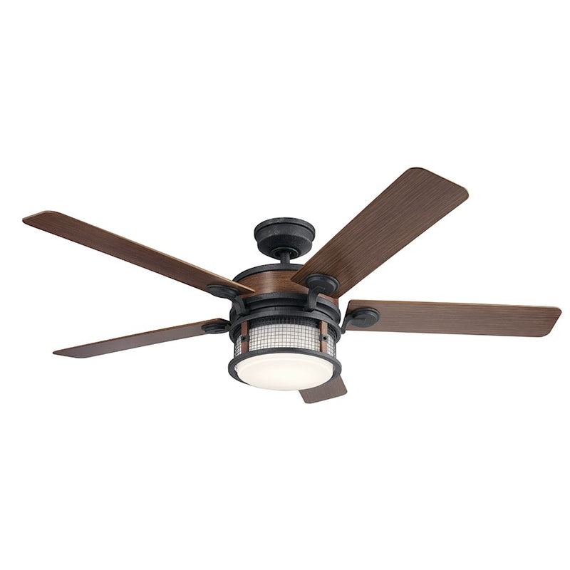 Kichler Ahrendale 60in Ceiling Fan with Light | Auburn Stained Wood Blades and Etched Opal Glass | Covered Patio & Living Room | Model 310170AUB