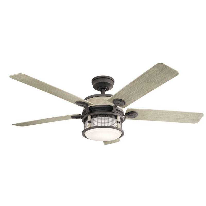 Kichler Ahrendale 60in LED Ceiling Fan | Industrial Weathered Zinc and Etched Opal Glass | Covered Patio & Great Room | 60 x 16.5 in | Model 310170WZC