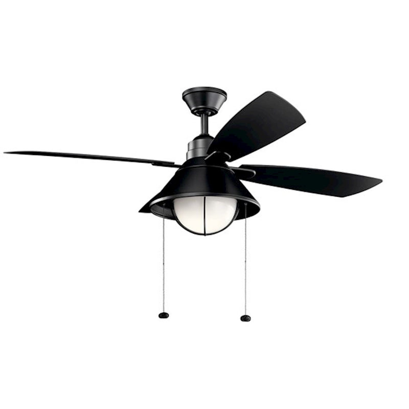 Kichler Seaside 54in LED Ceiling Fan | Traditional Satin Black Steel | Covered Patio & Living Room | 54 x 54 x 20 in | Model 310181SBK